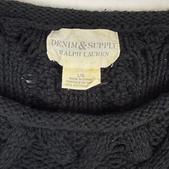 Ralph Lauren Denim & Supply Black Cable Knit Cotton Sweater Unisex L/G - Picture 7 of 10